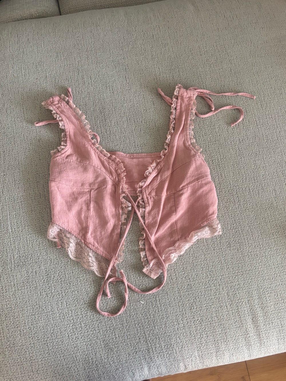 Pink lace tank with ruffles in size S